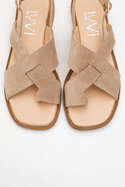 LuviShoes Sandale de damă LOUNA din piele naturală din piele intoarsa bej