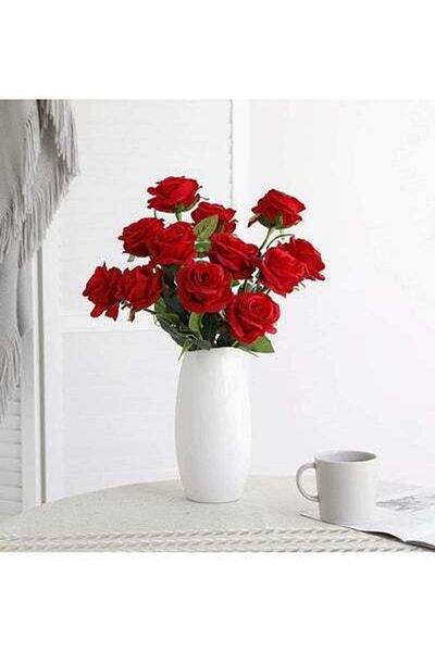HALAMODO Decorative Bundle Of Artificial Roses Damask Red/Green 7cm