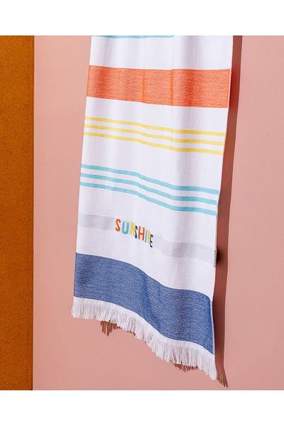 Madame Coco Lumine Cotton Beach Towel - White/Orange - 70X150 cm