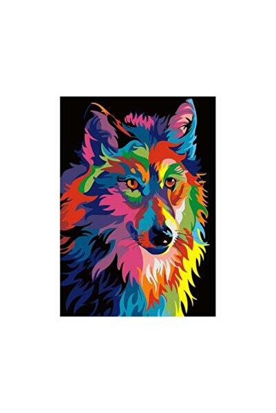 HALAMODO لوحة ماسية خماسية الأبعاد على شكل ذئب، متعددة الألوان، 30×40 سنتيمتر