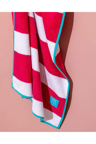 Madame Coco Biasse 100% βαμβακερή πετσέτα παραλίας - Λευκή/Φούξια - 70x150 cm