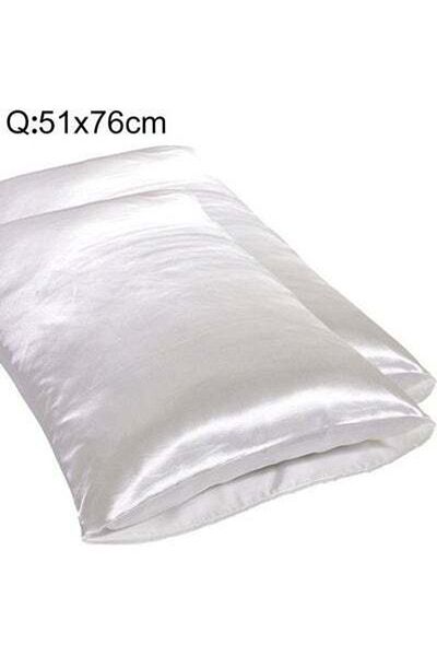 HALAMODO 2-Piece Simple Solid Colour Pillow Case Cover Silk White 51 x 76cm