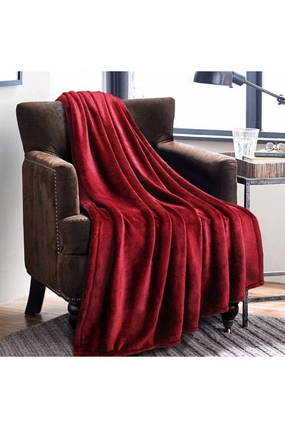 Fabienne Pack of 2 Flannel Throw Blankets Grey/Maroon Double Blanket 200x220cm