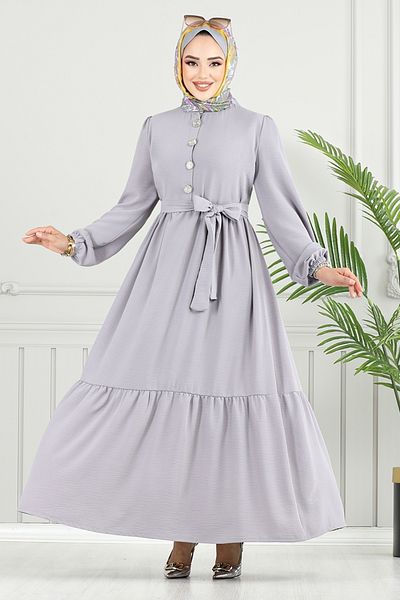 ModaMerve Aerobin Dress with Elastic Cuffs 436Dvl897-M Gray