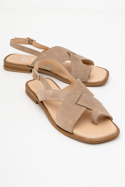 LuviShoes Sandale de damă LOUNA din piele naturală din piele intoarsa bej