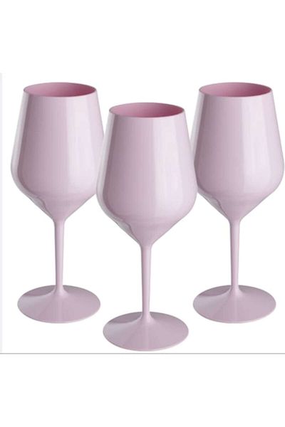 OEM Set of 3 Tritan Wine Glasses, 470 cc, Pale Pink, Polycarbonate, Reusable