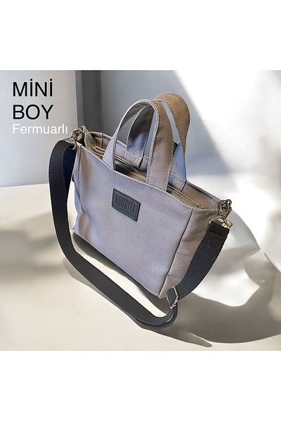 Nuggita Mini Size Zippered Cotton Canvas Gray Handbag / Cross Strap