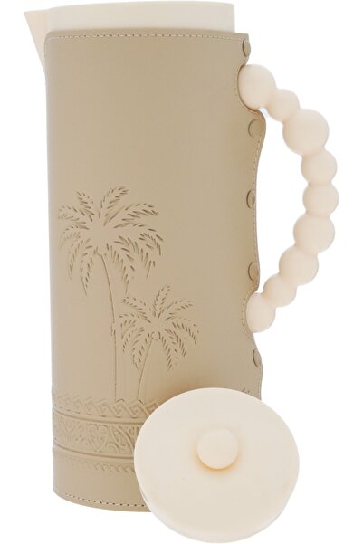 Alsaif Gallery Royal 7T Thermos from Saif Gallery, 1 liter capacity, leather covered, palm print, inner glass, outer plastic