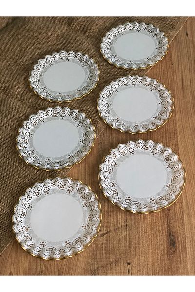 B&M Gold Lace Patterned Curved Dessert Plate 6 Pieces