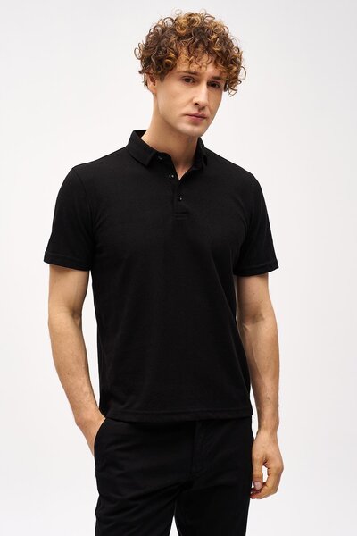 İgs Чоловіча чорна стандартна футболка з коміром-поло та ґудзиками