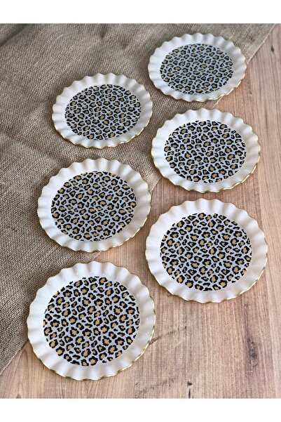 B&M Leopard Patterned Curved Dessert Plate 6 Pieces