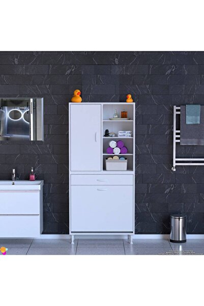 Modilayn 70x173x32,5cm 1 Çekmece, 2 Göz Sepet, 1 Kapak, 8 Raf Dar Alan Mutfak Dolabı Çok Amaçlı Dolap