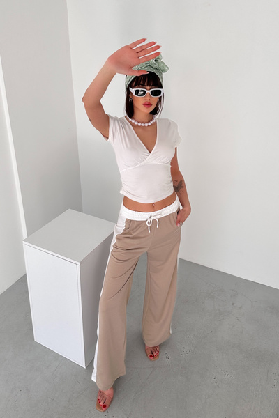 New Now Mona Waist and Side Contrast Block Panels, Comfortable Pants with Elastic Waist