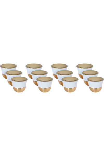 Amber Arabic Coffee Cup Set Porcelain Amber, 12 Pieces, 80 ml - White/Gold