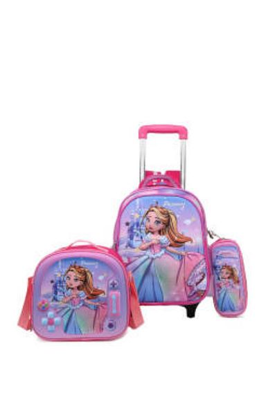 Generic STARGOLD 14-Inch Baby Trolley Backpack Set of 3 – Rolling Princess Bag, Pink