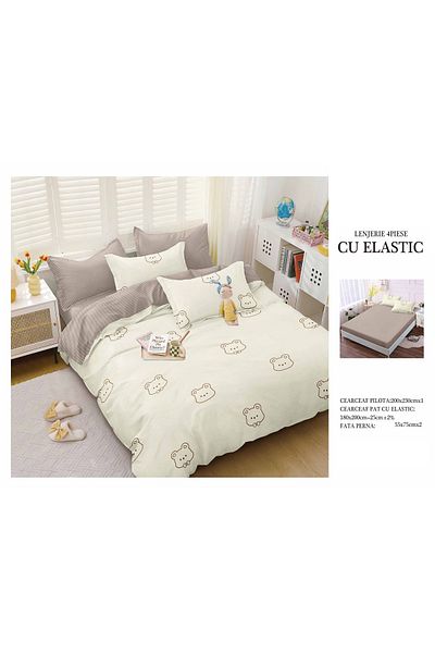 CHIRASO CHIRASO 4-Piece Bedding Set, Satin Cotton, Fitted Sheet 180x200 cm, 2 Pillowcases