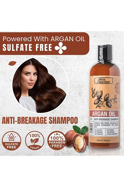 Skin Doctor Argan Oil Anti-Breakage Shampoo 500ml – Sulfate-Free, Hydrating, Anti-Aging Hair Care