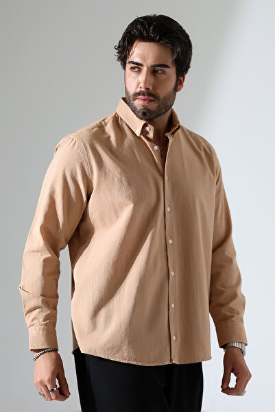 GÖMLEKÇİNİZ Men's Shirt Oversize Fit Long Sleeve Cotton Linen Men's Shirt