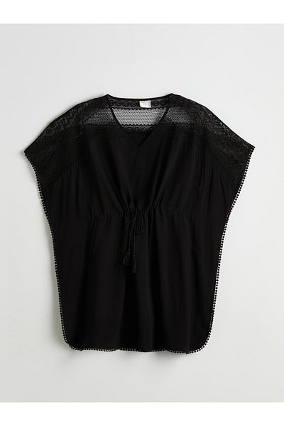 LC Waikiki V-Neck Lace Detailed Beach Dress