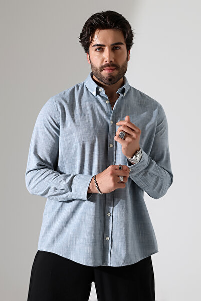 GÖMLEKÇİNİZ Yeni Sezon Oversize Kesim Uzun Kol Pamuk Keten Erkek Gömlek