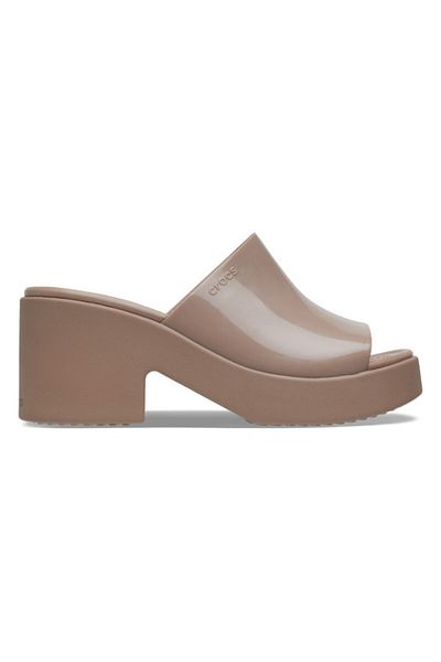 Crocs Brooklyn Slide High Shine Heel Sandals 39-40 Eu - W9 Us Brown - Latte