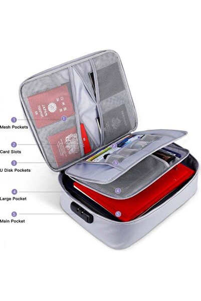 fulina Fireproof Document Bag With Zipper,Large Storage Space,Zipper Closure & with Safe Lock,Silver