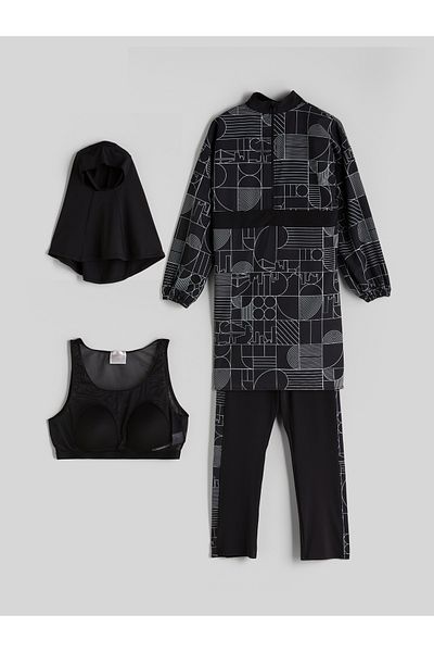 LC Waikiki Women's Hijab Swimsuit Set with High Collar Pattern