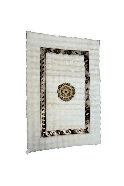 TodayShop Luxury Faux Fur Mosaic Rug 120x180 cm, Elegant Design in Golden and White Shades, Non-Slip