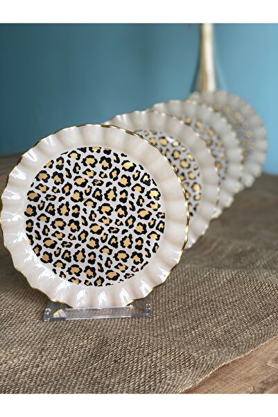 B&M Leopard Patterned Curved Dessert Plate 6 Pieces