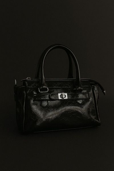 Pulli Collection Imported Shiny Leather Black Handbag