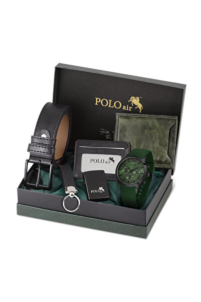Polo Air Erkek Kol Saati Cüzdan Kemer Kartlık Anahtarlık Çakmak Kombin Yeşil ...