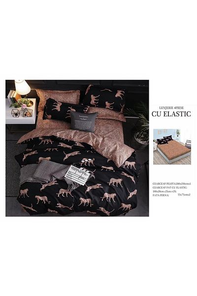 CHIRASO CHIRASO 4-Piece Bedding Set, Satin Cotton, Fitted Sheet 180x200 cm, 2 Pillowcases