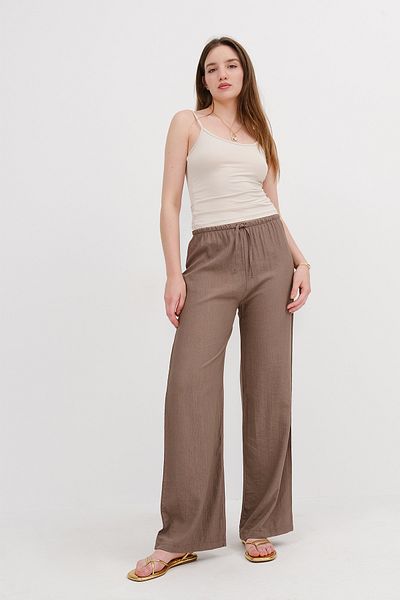 Addax Wide Leg Trousers with Waist Rope Tie Pn10450-K7