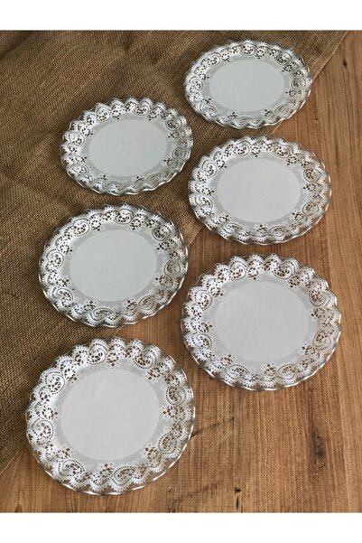 B&M Silver Lace Patterned Curved Dessert Plate 6 Pieces