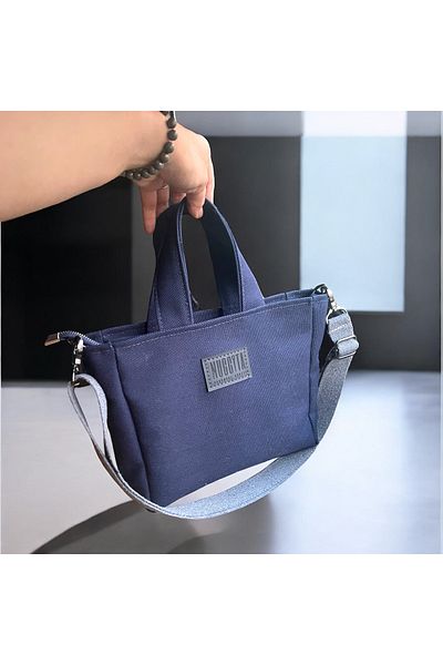 Nuggita Mini Size Zippered Cotton Canvas Navy Blue Handbag / Cross Strap
