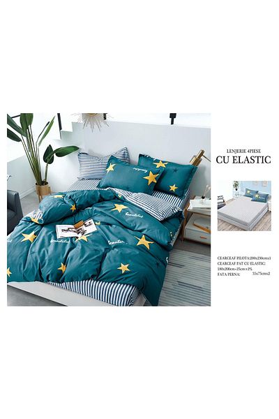 CHIRASO CHIRASO 4-Piece Bedding Set, Satin Cotton, Fitted Sheet 180x200 cm, 2 Pillowcases