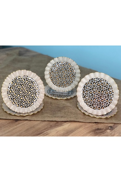 B&M Leopard Patterned Curved Dessert Plate 6 Pieces