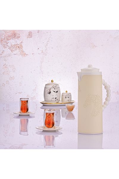 Alsaif Gallery Royal 7T Thermos, Alsaif Gallery, 1L, Leather Covered, Horse Design, Glass Inner, Plastic Outer - Wh