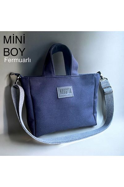 Nuggita Mini Size Zippered Cotton Canvas Navy Blue Handbag / Cross Strap