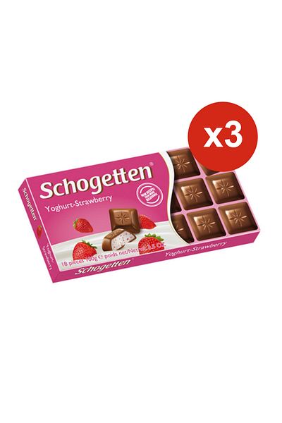Schogetten Iaurt cu ciocolată cu lapte și căpșuni, 100g x 3 bucăți