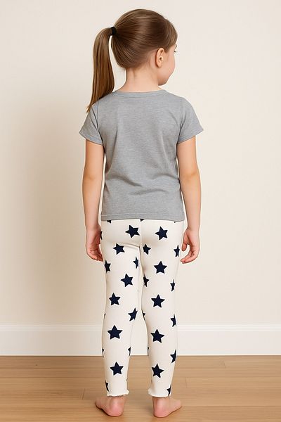 Kyex Pure Dots Girls Summer Star Patterned White Leggings