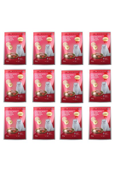 SmartHeart Pouch Adult Cat Wet Food Chicken with Rice & Kanikama 85 g x 12