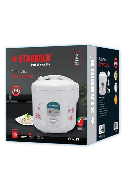 Generic STARGOLD Electric Automatic Rice Cooker 1.8L 700W – Nonstick, Warm & Cook Modes, White Floral