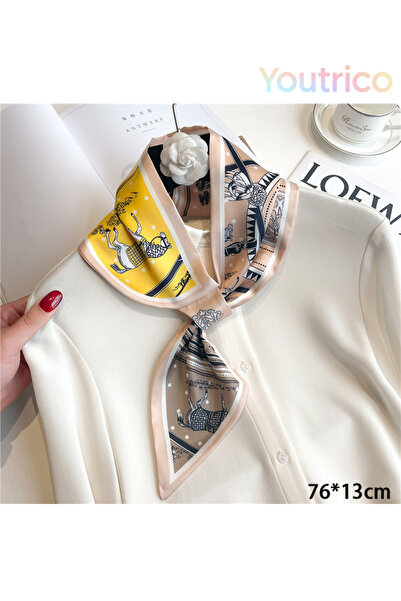 Youtrico وشاح حريري بتصميم قطري مثقوب على شكل حصان، مقاس 76*13 سم، متعدد الاس...