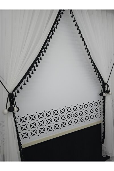 Art Perde Double-Breasted Tulle Curtain 4 Balls Ornamental Rope Included Black Tassel Tight Pleat 1/3
