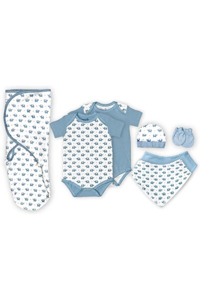 Moon مجموعة هدايا ملابس عضوية للأطفال من 7 قطع، من 3 إلى 6 أشهر - رومبر، قماط...