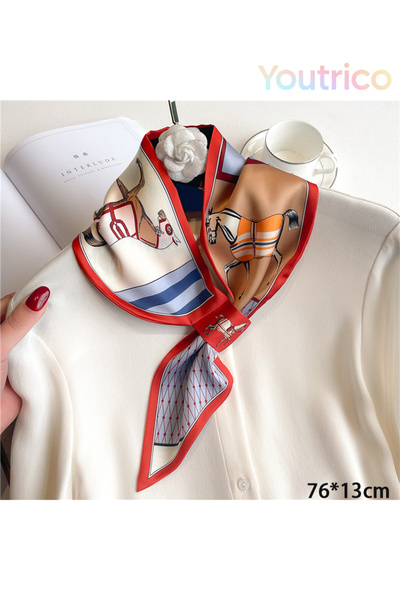 Youtrico Silk Scarf with Pony Perforated Diagonal Design 76*13cm Versatile Ko...