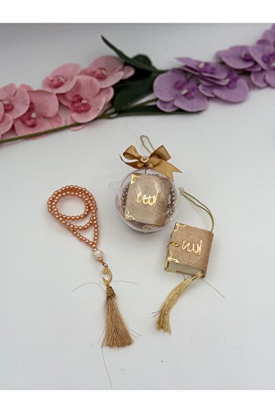 Uğurlu Hac Set de 10 mini corzi de rugăciune din perle de Coran în recipient.