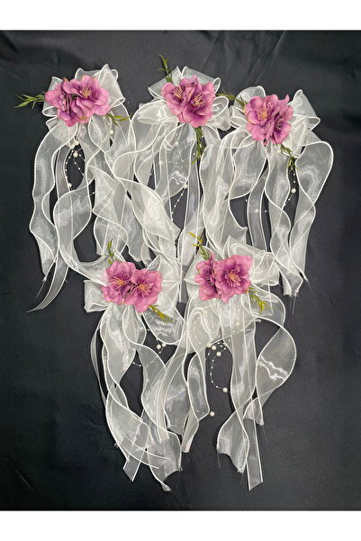 Hobi Stok 5’li Bohça Süsü, Pembe Çiçekli Bohça Araba Konvoy Süsü Gelin Damat ...