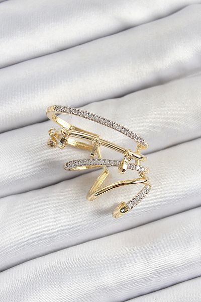 Clariss Brass Zircon Stone Compression Right Cartilage Gold Color Women's Earrings